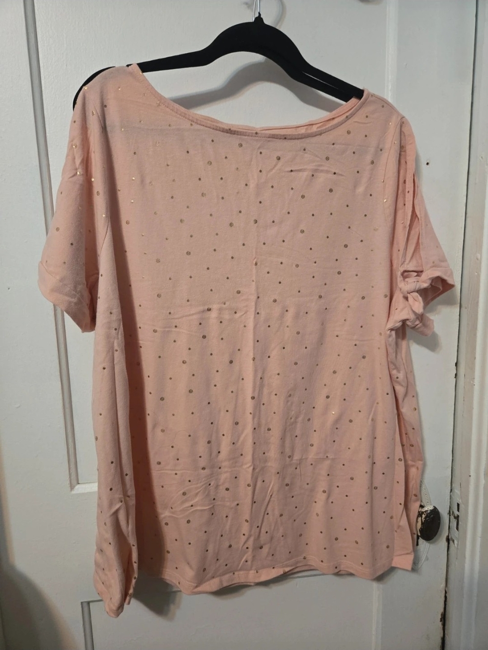 Women's Light Peach Short Sleeve Top with Gold Detail